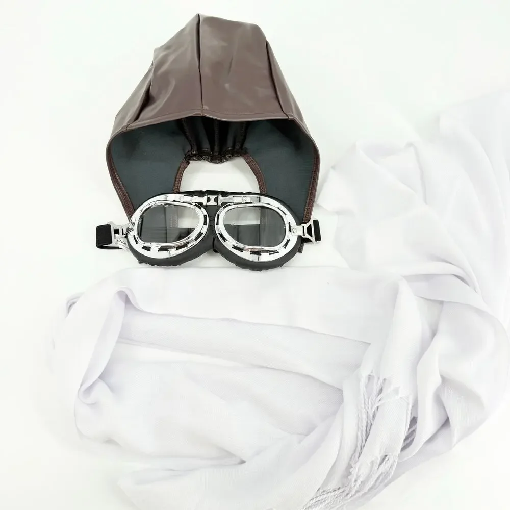 Vintage Aviator Hat Goggles & White Scarf Amelia Earhart Inspired Costume Set